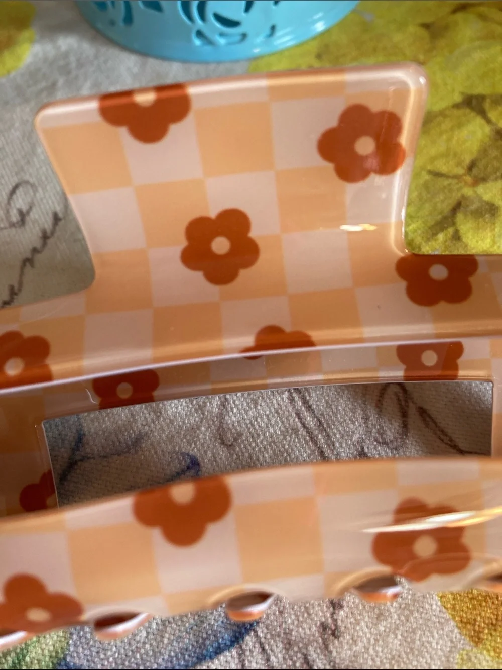Yellow Gingham Hair Clip with Flowers